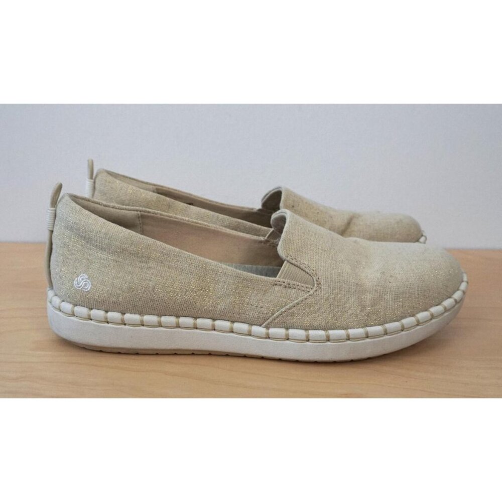 Clarks Cloud Steppers Off White Gold Metallic Slip On Loafers Shoes Size 7